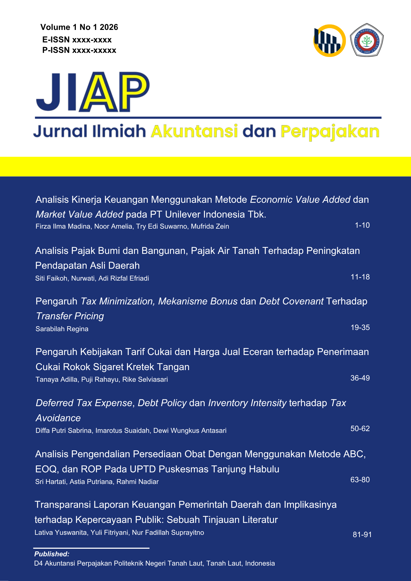 Vol. 1 No. 1 (2026): Jurnal Ilmiah Akuntansi dan Perpajakan